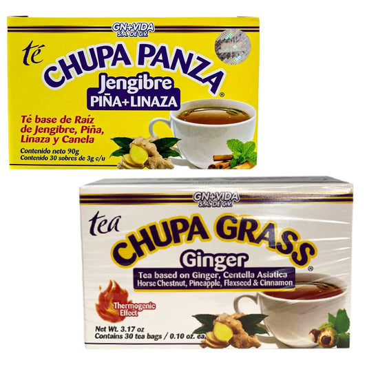 2 Pack Improved Formula Tea CHUPA GRASS & PANZA - Tea Based Ginger, Gotu Kola & Cinammon, Pineapple Jengibre (30 Tea Bags/0.10 Oz Each)