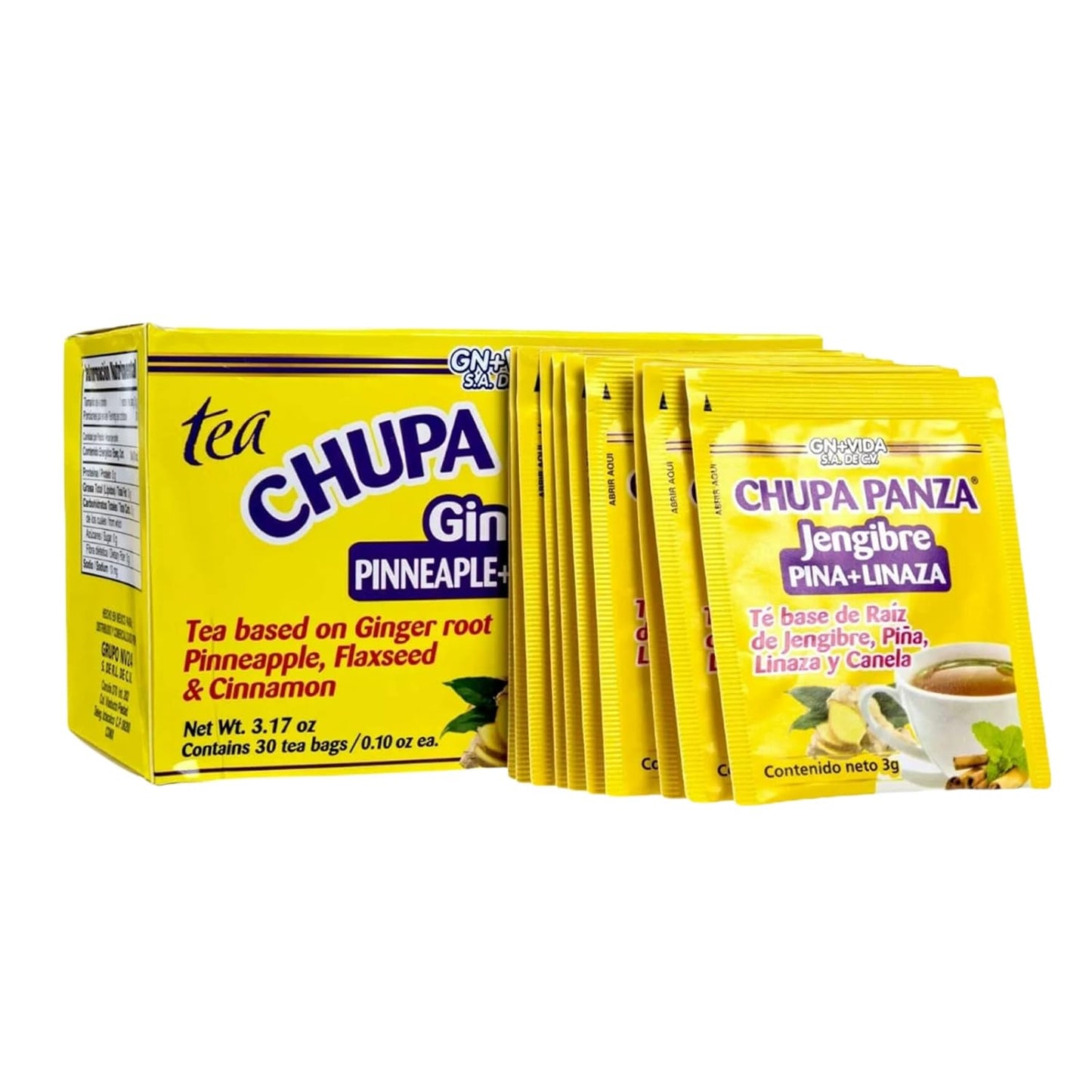 2 Pack Improved Formula Tea CHUPA GRASS & PANZA - Tea Based Ginger, Gotu Kola & Cinammon, Pineapple Jengibre (30 Tea Bags/0.10 Oz Each)