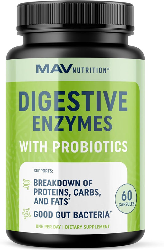 Digestive Enzymes 400MG with Probiotics for Digestive Health & Bloating Relief for Women & Men | Enzyme Blend with Probiotic Strains, anti Bloating Supplement for Women & Men | Non-Gmo Vegetarian 60Ct