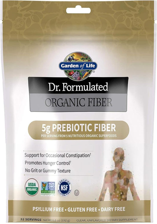 Dr Formulated Organic Fiber Supplement Powder Unflavored, Sugar Free, Psyllium Free Prebiotic Superfoods, Constipation Relief and Hunger Control for Men and Women, 32 Servings