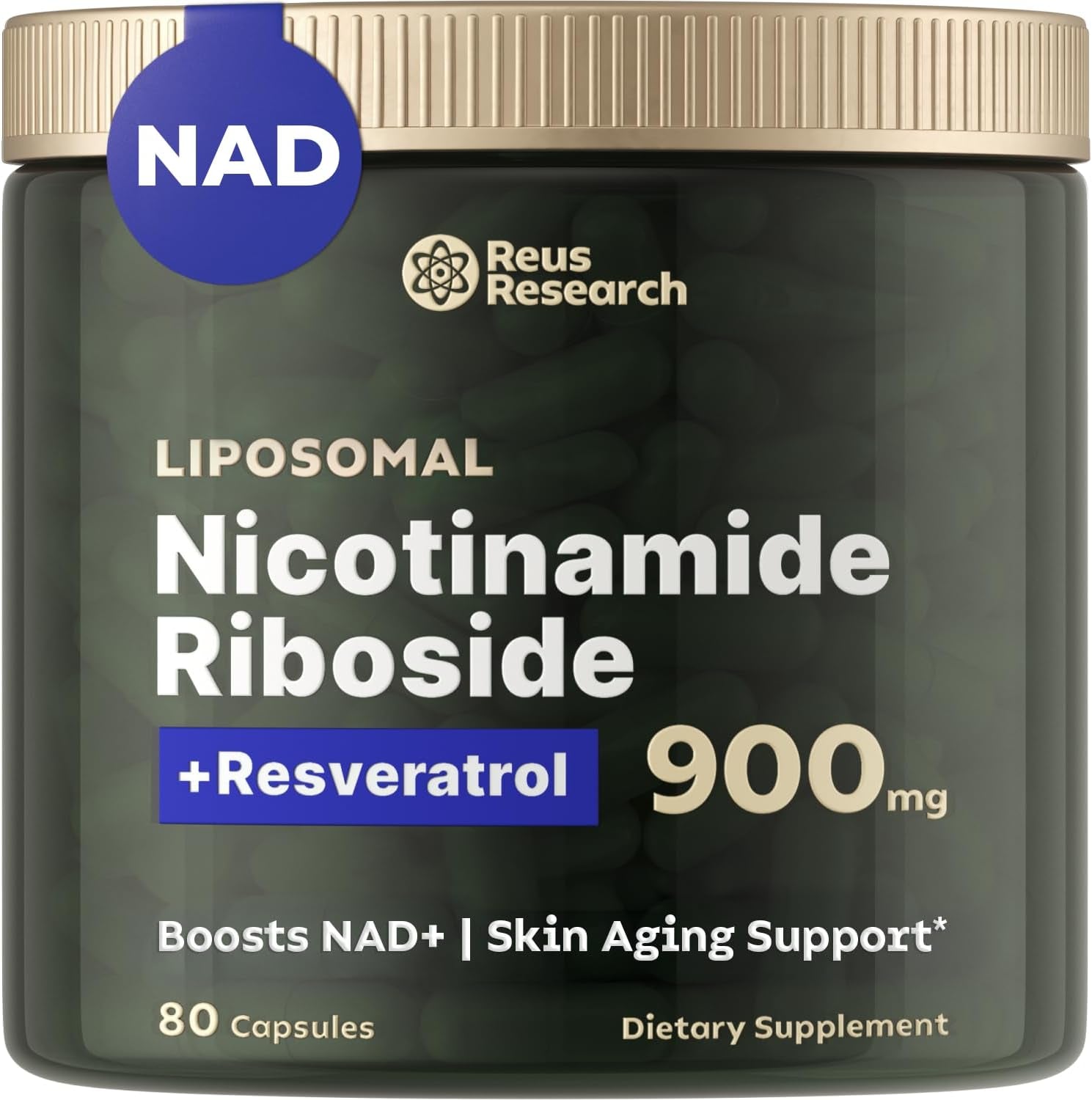 NMN Supplement Alternative - Liposomal Nicotinamide Riboside W/Resveratrol & Quercetin - High Purity NAD Supplement for Anti-Aging, Energy, Focus - 80 Capsules, Green